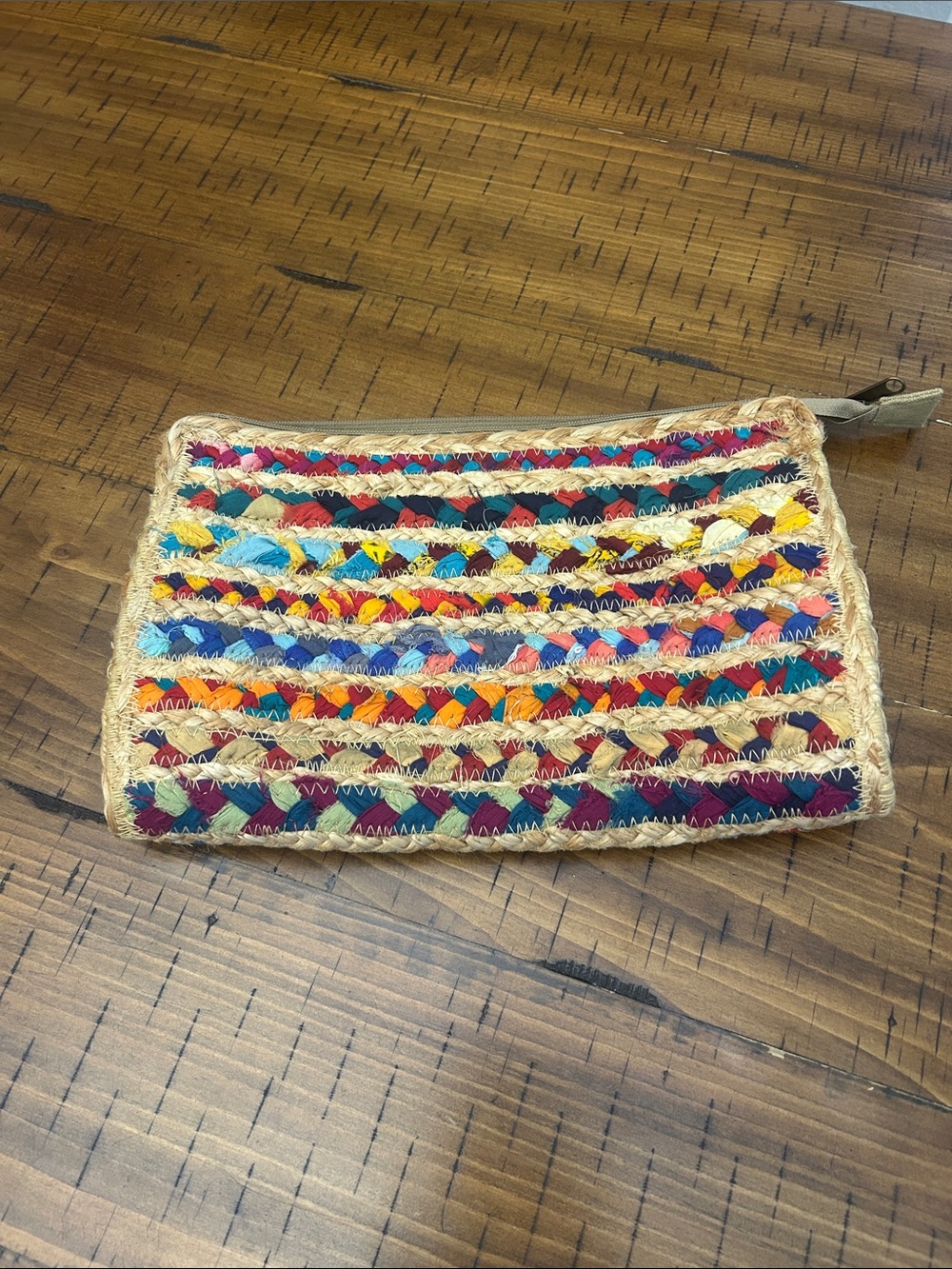 Handwoven Multicolor Straw-Trim Clutch